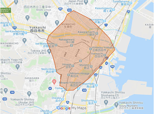 Uber Eats（ウーバーイーツ）四日市エリア範囲